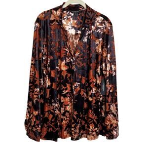 Liverpool Los Angeles Womens Blouse 2X Fire Opal Burnout Velvet Floral